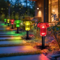 Lianglome Solar Pathway Lights Outdoor Red Yellow Green 3 Colors 6Pk Mushroom Solar Pathway Lights Ip65 Waterproof Solar Light