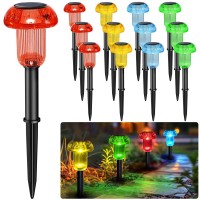 Lianglome Solar Garden Lights Outdoor Red Yellow Bule Green 4 Colors 12 Pack Mushroom Solar Pathway Lights Ip65 Waterproof Sol