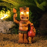 Solar Tiki Statue Garden Decor Torch Tiki With Flamingo And Solar Powered Flickering Eyes Led Light Outdoor Tiki Decoration