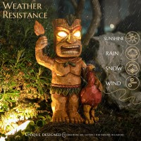 Solar Tiki Statue Garden Decor Torch Tiki With Flamingo And Solar Powered Flickering Eyes Led Light Outdoor Tiki Decoration