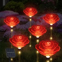 Xgiftkey Solar Outdoor Lights Set Of 6 Solar Garden Lights With 6 Red Rose Flower Waterproof Rose Stake Lights For Garden Yard