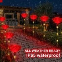 Xgiftkey Solar Outdoor Lights Set Of 6 Solar Garden Lights With 6 Red Rose Flower Waterproof Rose Stake Lights For Garden Yard