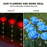 Xgiftkey Solar Outdoor Lights Set Of 6 Solar Garden Lights With 6 Red Rose Flower Waterproof Rose Stake Lights For Garden Yard