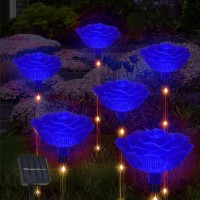 Behiller Bigger Rose Solar Lights Outdoor For Housewarming Gifts Decorations Newest Version Set Of 6 Blue Rose Flowers Decor Out