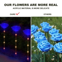 Behiller Bigger Rose Solar Lights Outdoor For Housewarming Gifts Decorations Newest Version Set Of 6 Blue Rose Flowers Decor Out