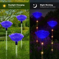 Behiller Bigger Rose Solar Lights Outdoor For Housewarming Gifts Decorations Newest Version Set Of 6 Blue Rose Flowers Decor Out