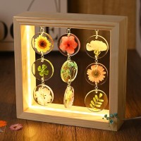 Smuk Dried Flower Led Table Lamp Handmade Aesthetic 3 Way Dimmable Decorative Pressed Flower Desk Lamp With Wood Frame For Bedr