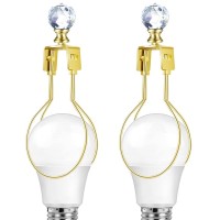 Asjeumt 2Pcs Lamp Shade Light Bulb Clip Adapter Kit Gold Lampshade Holder Adapter With Crystals Top Finial No Harp Required C