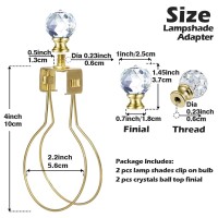 Asjeumt 2Pcs Lamp Shade Light Bulb Clip Adapter Kit Gold Lampshade Holder Adapter With Crystals Top Finial No Harp Required C