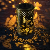 Solar Lanterns Outdoor Hanging Lantern Lights 2024 Moving Butterfly Metal Waterproof Solar Decorative Light For Garden Patio Ya