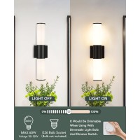 Metwet Bathroom Light Fixtures Matte Black Vanity Lights Over Mirror With Milk Glass Shade 2Light Modern Wall Sconces Up And