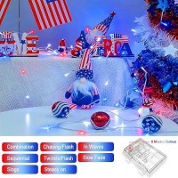 Jmexsuss 2 Pack Red White And Blue Lights Outdoor 33Ft 100 Led 4Th Of July Lights Battery Operated 8 Modes Patriotic Decoratio