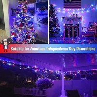 Jmexsuss 2 Pack Red White And Blue Lights Outdoor 33Ft 100 Led 4Th Of July Lights Battery Operated 8 Modes Patriotic Decoratio