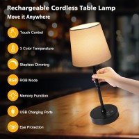 Wowag Cordless Led Table Lamp 3 Colors Rgb Stepless Dimming Rechargeable Battery Desk Lamp Portable Small Touch Control Ambien