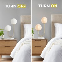 510 Design Table Lamp For Bedroom - Metal Gold Nightstand Lamp, Frosted Glass Globes Modern Bedside Lamp W/White Base, Clear Polarized Cord & In Line Switch, Accent Lamp Decor, 20