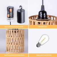 All Fortune Battery Operated Chandelier Battery Hanging Pendant Light Rattan Lights With Warm White Bulb 4Aa Battery Powered