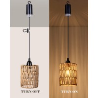 All Fortune Battery Operated Chandelier Battery Hanging Pendant Light Rattan Lights With Warm White Bulb 4Aa Battery Powered