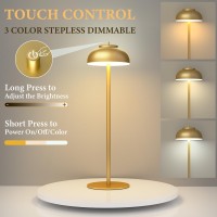 Gold Cordless Table Lamp Rechargeable,Small Battery Operated Lamp,Portable Wireless Led Table Lamp For Home Restaurant Dinner Bar Living Room Bedroom Bedside/Outdoor Patio