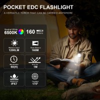 Niroket Rechargeable Edc Flashlight 1200 Lumens Compact Pocket Clip Light Dual Light Sources Usb C Charging Magnetic Base