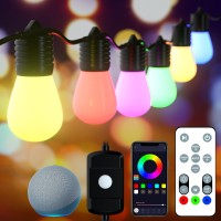 Lampeger Smart Outdoor String Lights, 48 Ft Color Changing String Lights Wifi Patio Lights App Control With 15 Ip65 Waterproof Rgbw Led Bulbs And Controller For Valentine'S Day Party Decoration