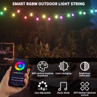 Lampeger Smart Outdoor String Lights, 48 Ft Color Changing String Lights Wifi Patio Lights App Control With 15 Ip65 Waterproof Rgbw Led Bulbs And Controller For Valentine'S Day Party Decoration