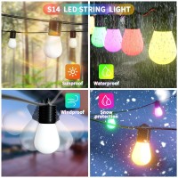 Lampeger Smart Outdoor String Lights, 48 Ft Color Changing String Lights Wifi Patio Lights App Control With 15 Ip65 Waterproof Rgbw Led Bulbs And Controller For Valentine'S Day Party Decoration