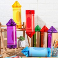 Retisee 12 Pcs Back To School Decorations Crayon Classroom Decor Crayon Hanging Honeycomb Tissue Paper Hanging Crayon Hanging Ra