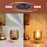 Lineway Battery Operated Lamp With Timer, Cordless Table Lamp Battery Powered Lamp For Home Decor, Decorative Glass Beside Lamp With Led Bulb For Corner Living Room Bedroom Tabletop, Amber