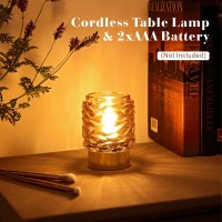 Lineway Battery Operated Lamp With Timer, Cordless Table Lamp Battery Powered Lamp For Home Decor, Decorative Glass Beside Lamp With Led Bulb For Corner Living Room Bedroom Tabletop, Amber