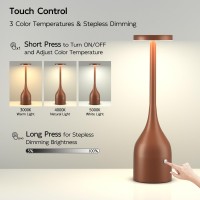 Yogaret Bottle Cordless Table Lamp Brown 1 Pack Led Rechargeable Table Light,5000Mah Battery Operated Lamp,Portable Wireless Touch Lamp For Home Living Room Dining Dinner Bar Outdoor Patio