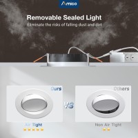 Amico 6 Pack 4 Inch 5Cct Gimbal Led Recessed Lighting Directional Adjustable Ceiling Downlight Angled Dimmable Canless Light W