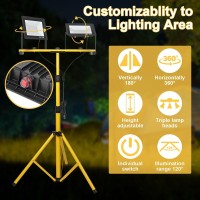 Dntgr 22000 Lumen Work Lights With Stand 3 Adjustable Head Led Work Light With Adjustable And Foldable Tripod Stand Waterproo