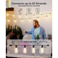 Goodeafun 100Ft Outdoor String Lights Led Patio Lights With 52 Vintage Shatterproof St38 Edison Bulbs Outside Hanging Lights