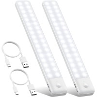 80Leds Under Cabinet Light 2 Pack Motion Sensor Led Light Indoor Usb C Rechargeable Closet Under Counter Lighting 126Inch Batte