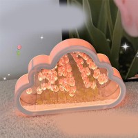 Pomya Diy Tulip Night Light, Tulip Night Light Cloud Mirror Light Decorative Night Lamp, Bedside, Cloud Tulip Mirror Night Light, Simulation Flower Bedroom Sleeping