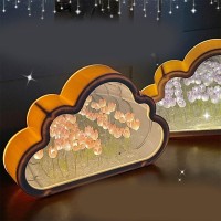 Pomya Diy Tulip Night Light, Tulip Night Light Cloud Mirror Light Decorative Night Lamp, Bedside, Cloud Tulip Mirror Night Light, Simulation Flower Bedroom Sleeping