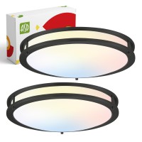 Asd Led 18 Inch Round Flush Mount Light Fixture | 28W 2250Lm 3000K-5000K 120V | 3Cct, Dimmable, Energy Star, Etl Listed | Close To Ceiling Double Ring Lamp, Low Profile Lighting | Black, 2 Pack