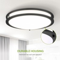 Asd Led 18 Inch Round Flush Mount Light Fixture | 28W 2250Lm 3000K-5000K 120V | 3Cct, Dimmable, Energy Star, Etl Listed | Close To Ceiling Double Ring Lamp, Low Profile Lighting | Black, 2 Pack