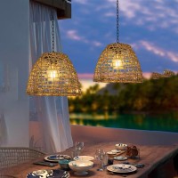 Guanshan Solar Powered Pendant Light Solar Garden Pendant Light Outdoor Solar Ceiling Light Rattan Woven Pendant Light Outdoor Lamp For Balcony, Garden