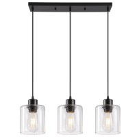 Rocunsi 3Light Pendant Light Fixtures With Clear Glass Black Hanging Light Fixture For Ceiling Adjustable Kitchen Island Ligh