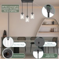 Rocunsi 3Light Pendant Light Fixtures With Clear Glass Black Hanging Light Fixture For Ceiling Adjustable Kitchen Island Ligh