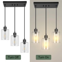 Rocunsi 3Light Pendant Light Fixtures With Clear Glass Black Hanging Light Fixture For Ceiling Adjustable Kitchen Island Ligh