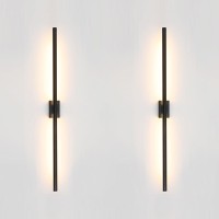 Reddragon Lighting Set Of 2 Dimmable Hardwired Linear Black Led Wall Sconce Narrow Small Base 40 Inch Vanity Wall Light For Livi