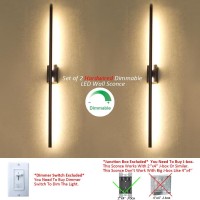 Reddragon Lighting Set Of 2 Dimmable Hardwired Linear Black Led Wall Sconce Narrow Small Base 40 Inch Vanity Wall Light For Livi