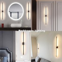 Reddragon Lighting Set Of 2 Dimmable Hardwired Linear Black Led Wall Sconce Narrow Small Base 40 Inch Vanity Wall Light For Livi