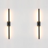 Reddragon Lighting Set Of 2 Hardwired Minimalist Dimmable Black Tube Linear Wall Sconce 24 Inch Mirror Vanity Light For Bathroom