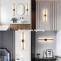 Reddragon Lighting Set Of 2 Hardwired Minimalist Dimmable Black Tube Linear Wall Sconce 24 Inch Mirror Vanity Light For Bathroom