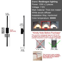 Reddragon Lighting Set Of 2 Hardwired Minimalist Dimmable Black Tube Linear Wall Sconce 24 Inch Mirror Vanity Light For Bathroom