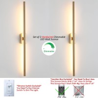 Reddragon Lighting Set Of 2 Dimmable Hardwired Linear Gold Led Wall Lamp 1Gang Long 40 Inch Vanity Wall Sconce For Living Room