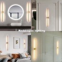 Reddragon Lighting Set Of 2 Dimmable Hardwired Linear Gold Led Wall Lamp 1Gang Long 40 Inch Vanity Wall Sconce For Living Room